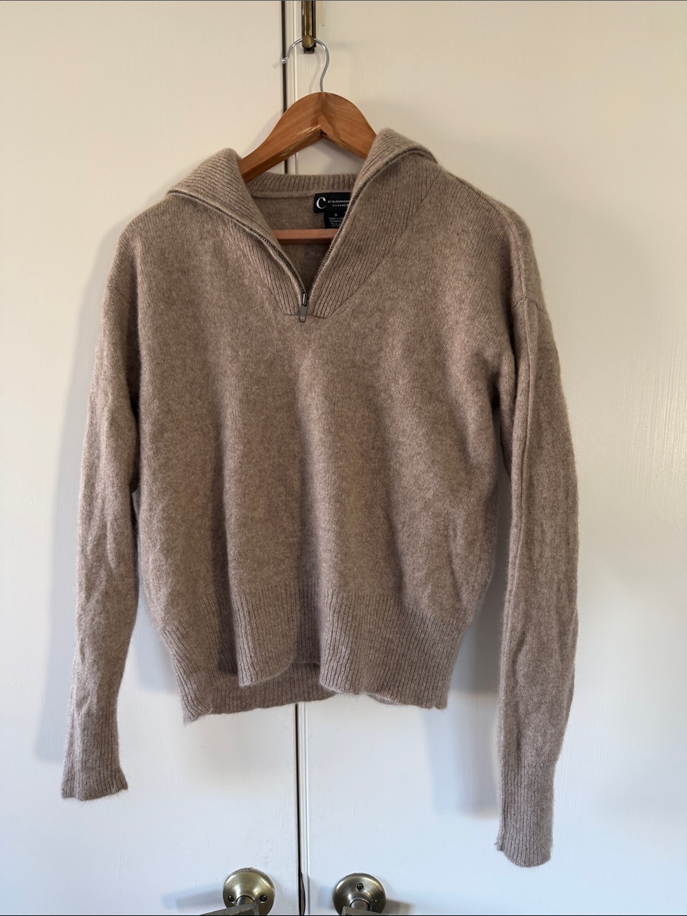 C by Bloomingdale's Cashmere Half-Zip Cashmere Sweater, Heather Oatmeal, Small